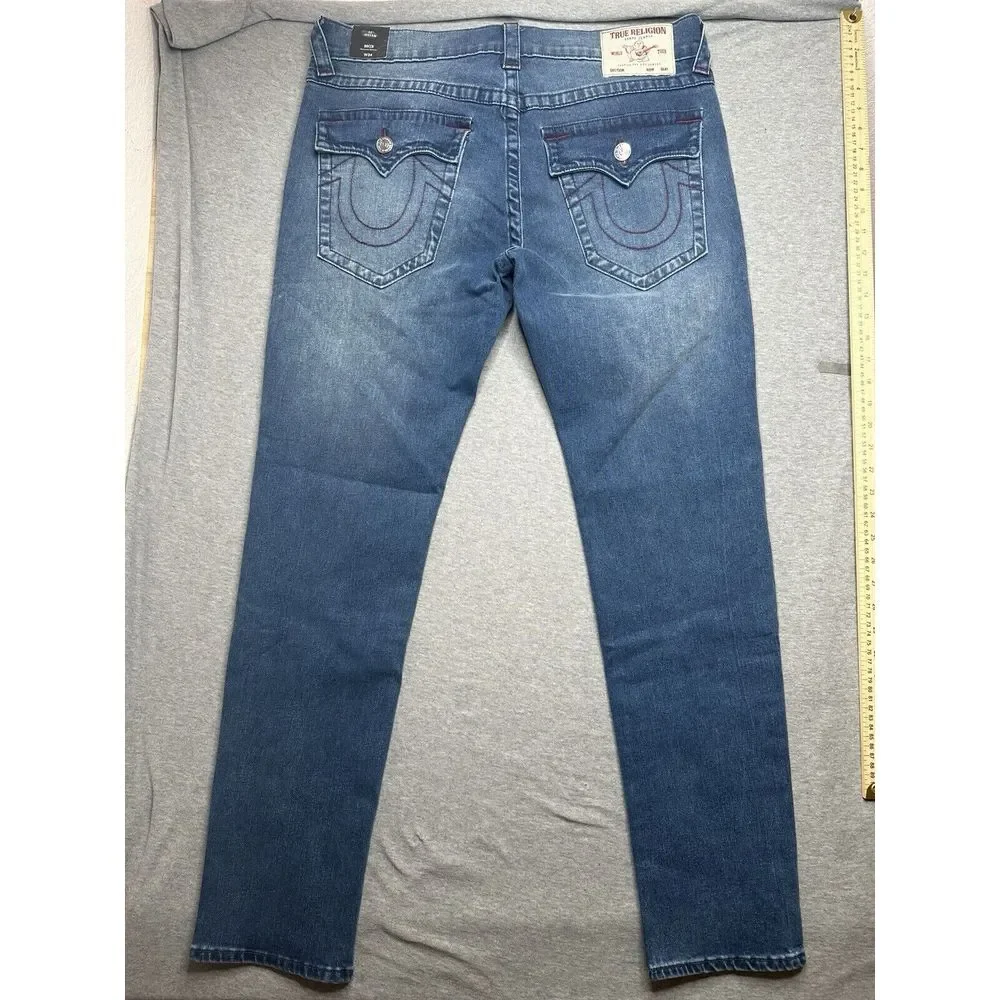 True Religion Jeans Men's Rocco SN Flap Relaxed Skinny Size 34x32 NWT Red Stitch